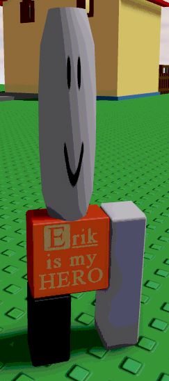 An image depicting a roblox character with an elongated head and left arm. Also missing right arm and left leg.